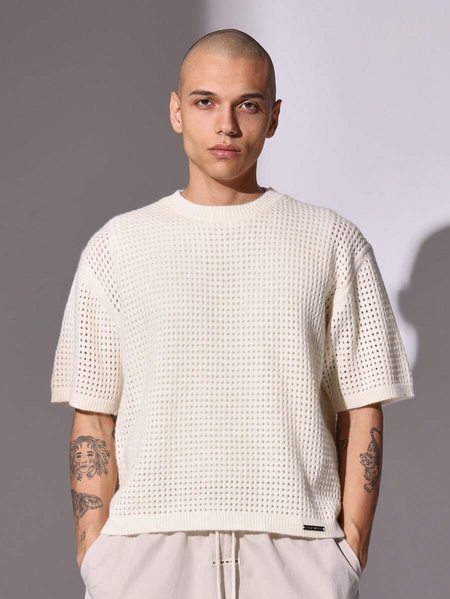 SUMWON Crop Fit Short Sleeve Knit Tee - White - View 1