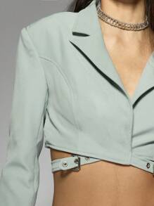 MISSGUIDED Designer Cropped Blazer With Buckle Detail Modern Business Casual Spring Fall Professional Office Wear Statement Outerwear Contemporary Fashion Suit Jacket - Green - View 6