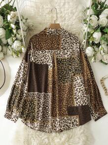 Lacomfia Koszula damska w kratę i patchwork w rozmiarze plus size, casualowa