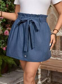 SHEIN LUNE Plus-Size damska letnia niebieska drewniana koronka z wysokim stanem sznurowana spódnica damska casualowa