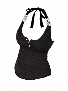 SHEIN Slayr Women Sleeveless Sexy Spaghetti Strap Metal Chain Slim Camisole Top