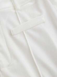 SHEIN MOD 复古天鹅绒单口袋高腰直腿白色裤子 - 白色 - 查看 4