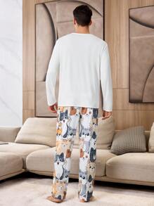 Snug Zone Conjunto de ropa de estar en casa con estampado de gato de dibujos animados para hombres, ropa de otoño e invierno - Multicolor - Ver 4