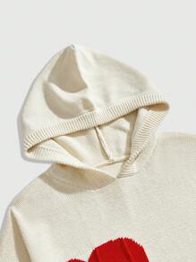 ROMWE MEN Street Life Men's Valentine's Day Two-Tone Heart Fringe Decoration Ripped Hooded Pullover - White - View 3