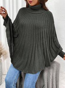 SHEIN LUNE Plus Size High Neck Pleated Loose Pullover Cape Style Sweaterbusiness Casual Woman,Holiday Outfits,Country Tops