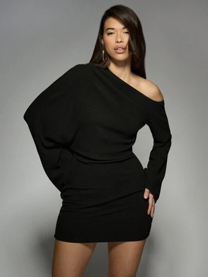 chinese dress ladies One Shoulder Long Sleeve Short Dress With Ruching main image 1
