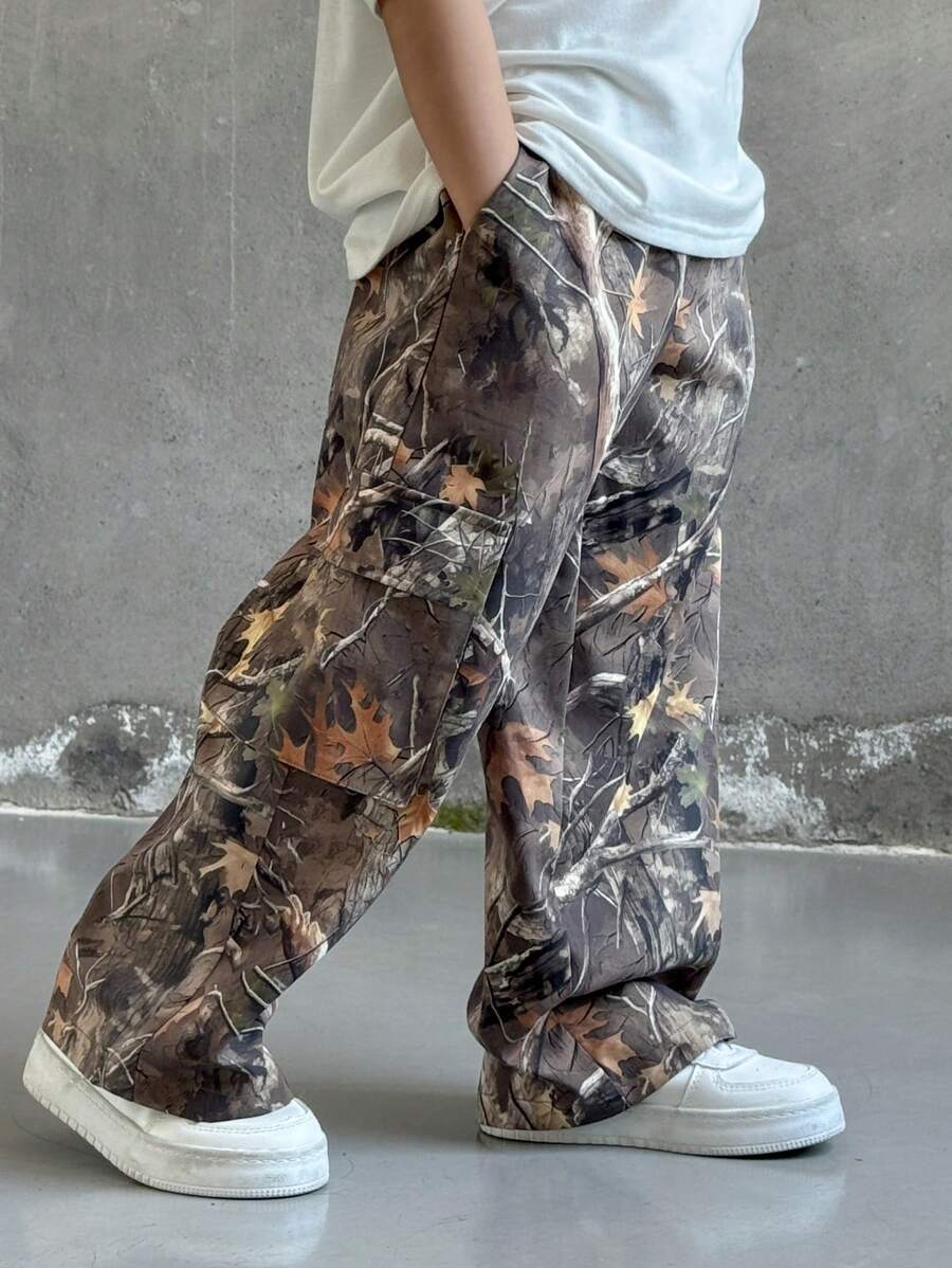 TaviRue 1 件装年轻男孩休闲运动可爱图案印花直筒裤，适合日常穿着、上学、聚会，适合春夏秋冬季节、返校和秋季服装 - 彩色 - 查看 1