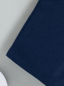 Souflis Souflis 2 件装男婴夏季新款翻领短袖纽扣衬衫，带领结装饰，条纹背心，纯色休闲短裤，绅士表演装 - 藏蓝色 - 查看 4