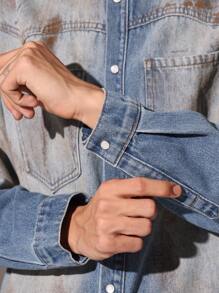 SUMWON Chaqueta vaquera tipo camisa de estilo occidental, sobredimensionada, desgastada, con botones, de manga larga, tipo camionero, de algodón, para uso casual, otoño e invierno, ropa de calle