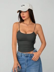 SHEIN VCAY Große Größen Trägertop mit eingebauten BH - Geeignet für Frühling, Sommer, Herbst, Winter - Dunkelgrau - Übersicht 6