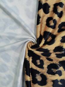 Off Shoulder Fold-Over Collar Bell Sleeve Leopard Print Fitted Flared Dress, Casual Style - Multicolor - View 4