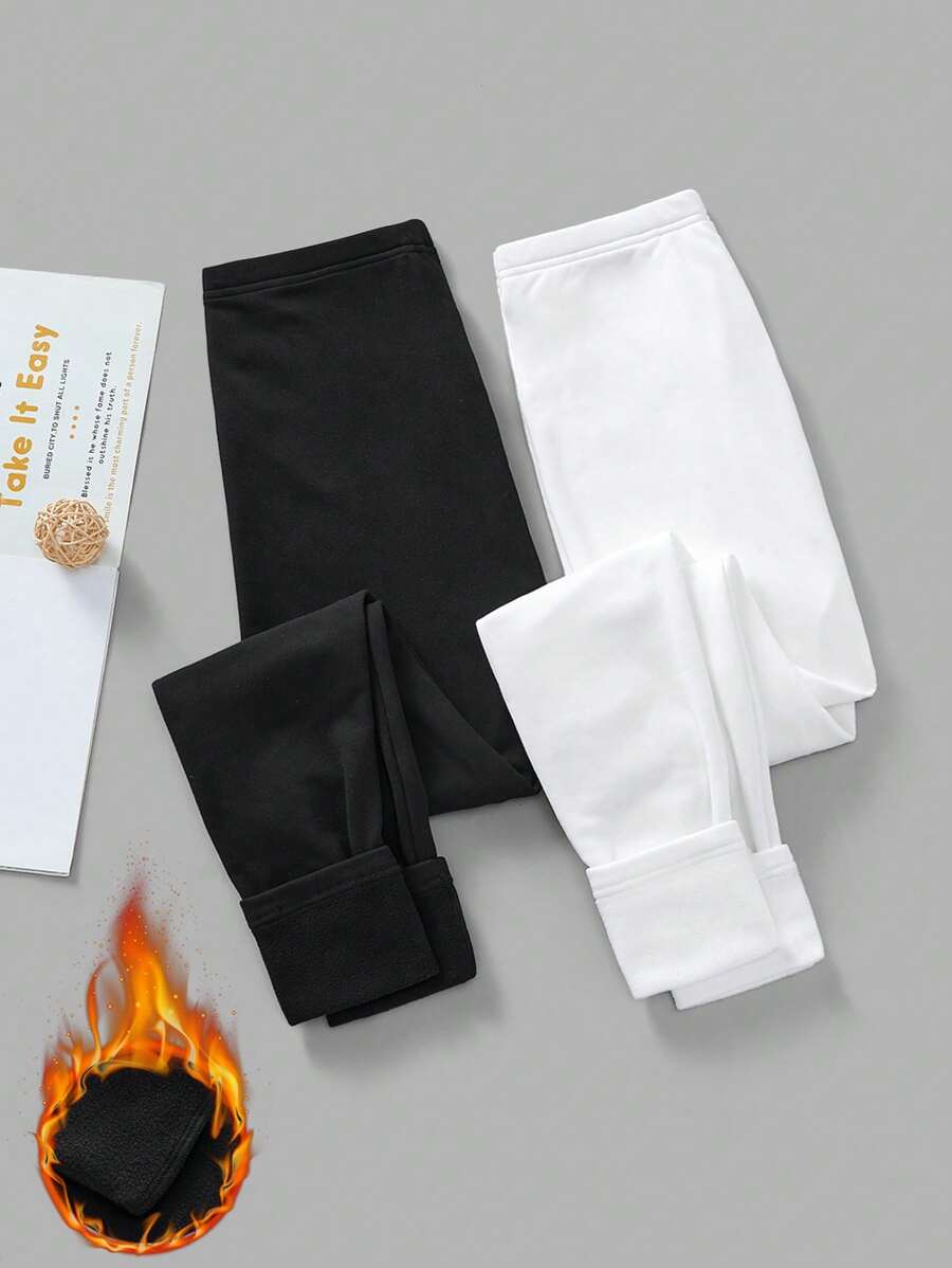 SHEIN LUNE Thermal Lined Leggings 2pcs/Set Women's Thermal Lined Leggings, Black & White, Autumn/Winter