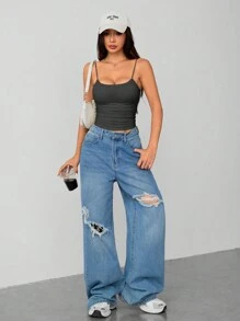 SHEIN VCAY Große Größen Trägertop mit eingebauten BH - Geeignet für Frühling, Sommer, Herbst, Winter - Dunkelgrau - Übersicht 3