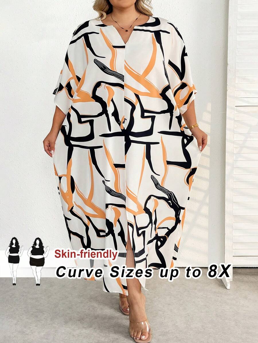 SHEIN CURVE+ 大码夏季优雅针织长裙 - 彩色 - 查看 1