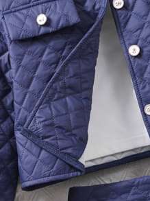 2 Pieces Set For Teen Girls, Autumn/Winter, Long Sleeve Jacket With Diamond Patterns And Thickened Material, Single-Breasted, Casual Skirt Suit, Black - Navy Blue - View 5