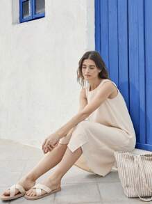 EMERY ROSE Women Solid Color Round Neck Loose Casual Midi Dress