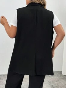 SHEIN CURVE+ Blazer con colletto a bavero e doppio bottone, taglia comoda, adatto per abbigliamento da lavoro, laurea, ritorno a scuola, outfit per insegnanti in autunno/inverno