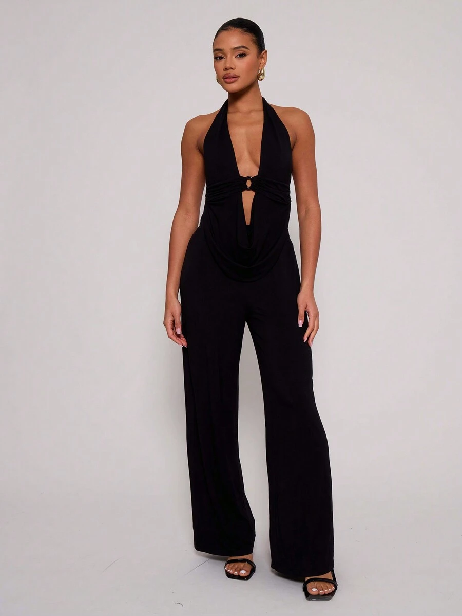 MUSERA 露背吊带连体紧身衣，性感迷人，适合夜店、度假、春夏假日、音乐会、冬季约会、夜生活、优雅黑色冬季派对等各种场合。 - 黑色 - 查看 1