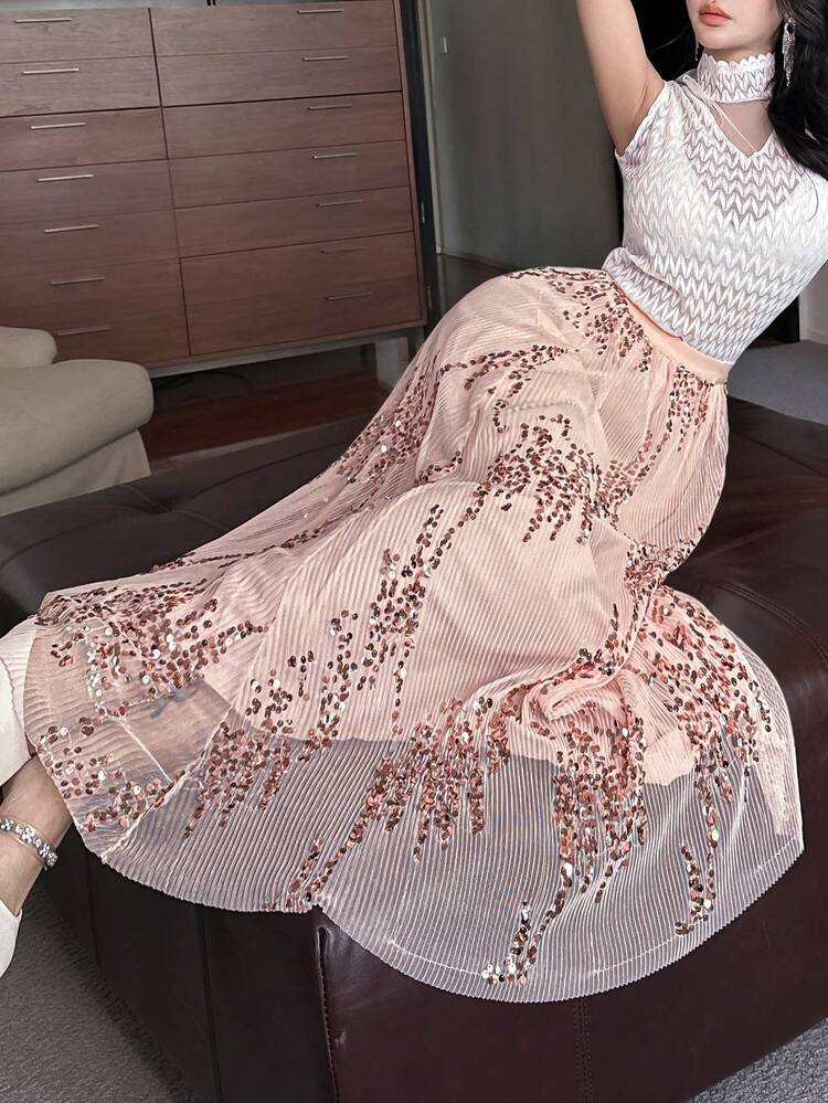 Women Simple Stylish Casual Daily Sequin Skirt