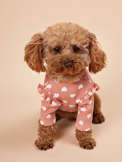 PETSIN Pink Heart Casual Pet T-Shirt, Cute Undershirt For Valentine's Day