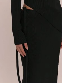 MUSERA 侧系带针织长裙，优雅春假可爱性感90年代复古风，适合节日、毕业典礼、婚礼宾客、秋季、冬季日常穿着，时尚别致，情人节适用。 - 黑色 - 查看 4