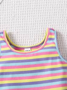 SHEIN Colorful Knit Sleeveless Tank Top, Casual Everyday Wear For Girls - Multicolor - View 3