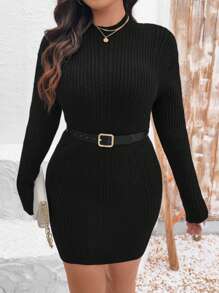 SHEIN Clasi Minimalist Pullover Sweater Dress, Casual And Stylish For Everyday Wear Fall Cloth For Women - Black - View 1