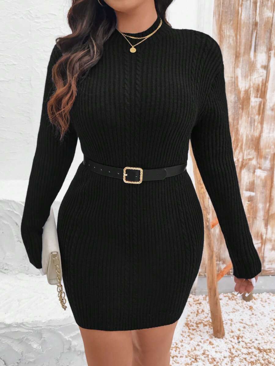 SHEIN Clasi Minimalist Pullover Sweater Dress, Casual And Stylish For Everyday Wear Fall Cloth For Women - Black - View 1