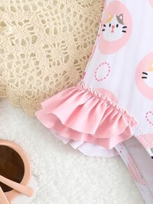 SHEIN Infant/Toddler Girls Random Print Flyaway Unbinded One-Piece Swimsuit - Multicolor - View 6