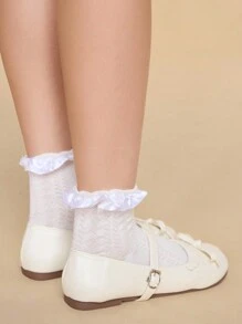 ROMWE Kawaii 女士软底玛丽珍平底鞋，带蕾丝蝴蝶结、带扣、乐福鞋、圆头、低跟、穆勒鞋、白色正装平底鞋情人节 - 米色 - 查看 4
