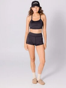 Aralina Leisurewear 黑色无缝细肩带上衣和高腰短裤套装 - 黑色 - 查看 8