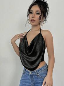Firerie Women Elegant Sexy Floral Print Mesh V-Neck Sleeveless Camisole Tank Top, Suitable For Party & Daily Wear - Black - View 6