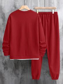 Manfinity Homme Men's Round Neck Long Sleeve Simple Top And Pants Casual Set
