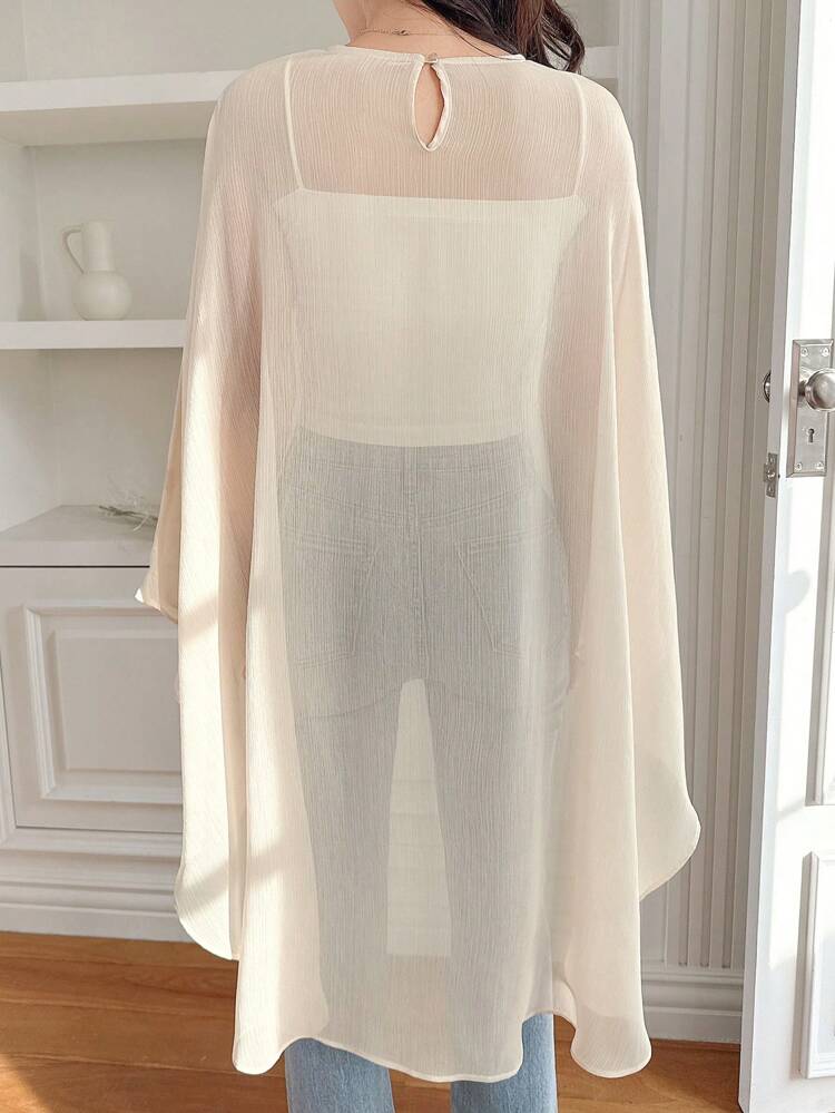 Women's Chiffon Top, Spring/Summer Solid Color Lightweight Pullover Asymmetrical Blouse Sheer