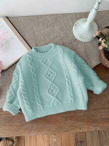 SHEIN LMoss Kids LMoss Babygirl Versatile Minimalist White Long Sleeve Sweater, Cute For Autumn/Winter