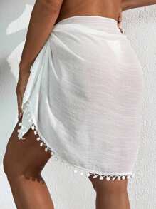 Beach Towel With Tasseled Pom Poms, Bohemian Style For Summer Beach Vacation
