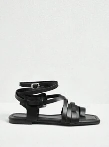 Styleloop Women's Bohemian Style Lace-Up Black Flat Sandals, Matching Beach Dresses, Spring/Summer Spring Break Easter