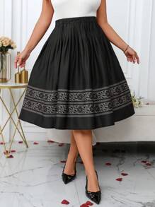 SHEIN Clasi 大码女式高腰百褶裙，优雅中式清凉裙，缓解压力，晚装 - 黑色 - 查看 4