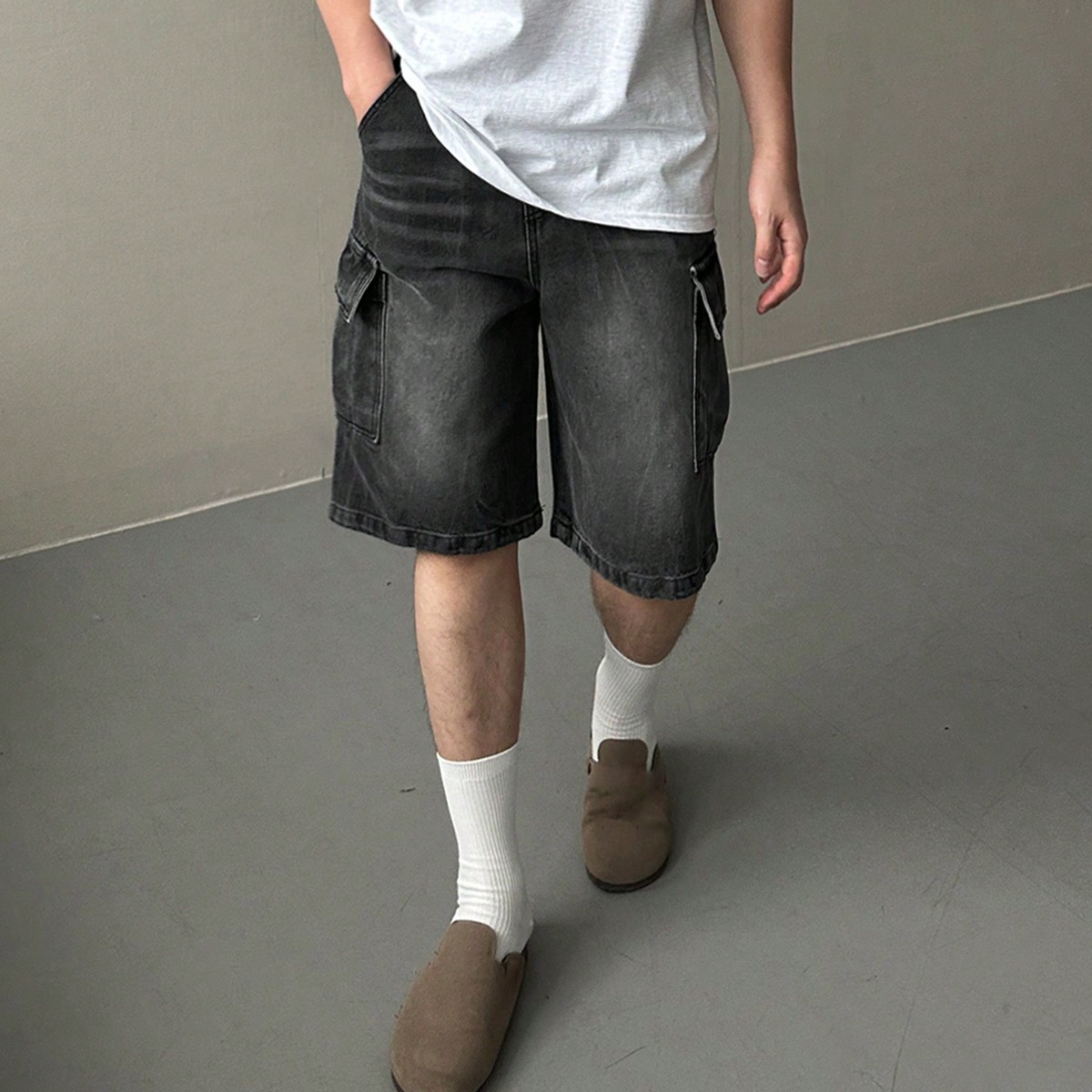 Men's Casual Baggy Cargo Pocket Loose Fit Denim Shorts Jorts Summer