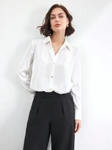 BizChic Women's Satin Long Sleeve Blouse, White, Suitable For Youth, Spring/Summer , Christmas, New Year, Holiday, Thanksgiving - White - View 9