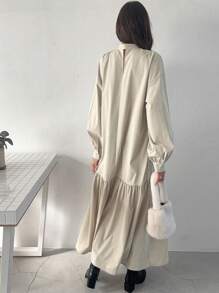 FRIFUL Vestido casual largo de mujer de manga larga con botones de unicolor