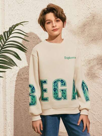 SHEIN 1 pieza Sudadera informal con estampado de letra para niño, adecuada para ciudad, exterior, deportes, hogar, ocio, primavera/verano