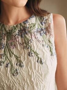 Anewsta Robe élégante à imprimé floral texturé avec taille ajustée, romantique, sans manches, idéale pour les vacances. Convient pour la Saint-Valentin, les vacances d'été, la tenue du Nouvel An - Nude - Voir 6