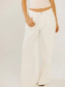 Aralina Ultra baggy wijde witte denim partyvakantie jeans
