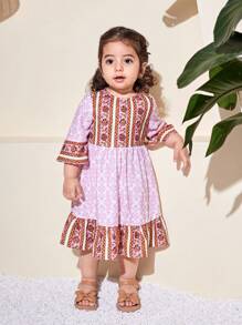 SHEIN Babygirl 花卉印花无袖夏季休闲连衣裙 - 粉色 - 查看 5