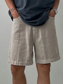DAZY Men's Casual Khaki Solid Color Denim Shorts, Summer