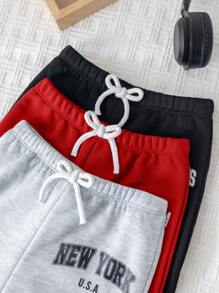 SHEIN 3 Pcs Set Baby Girls Cute Letter Print Elastic Waist Casual Pants, Autumn/Winter