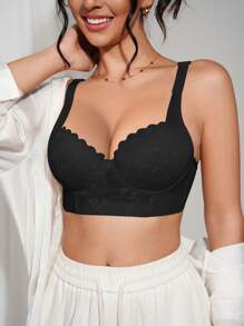 DesireSculpt 1 pieza Sujetador de encaje para mujer, lencería con aros, con tirantes anchos, suave y cómoda, con ajuste de apoyo y push-up