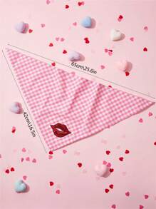 PETSIN Pink Plaid Lip Print Cute Pet Bandana, Suitable For Valentine's Day