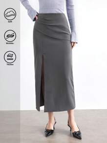 BizChic Gonna da ufficio grigia con spacco laterale, gonna blazer elegante per pendolari, feste di Natale, Capodanno, appuntamenti, primavera ed estate per le donne - Grigio - Visualizzare 2